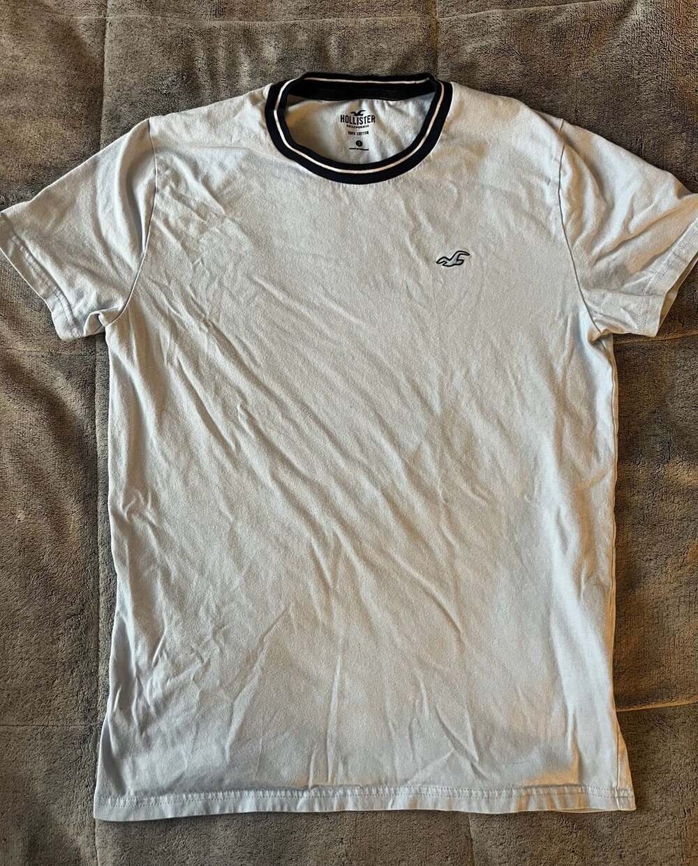 Hollister Ringer T-Shirt Size S Gray 100% Cotton Contrast Neck